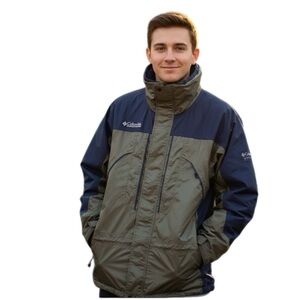 COLUMBIA Omni tech waterproof navy blue and gray coat